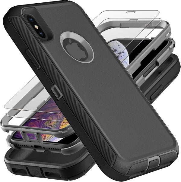 Shop iPhone Xs Max Case: Military Grade 3-in-1 Heavy Duty Shockproof, Drop Proof, Dust Proof + 2 Tempered Glass