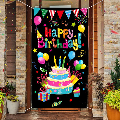 Tatuo Colorful Happy Birthday Banner Door Cover, Photography Party Supplies for Home Outdoor