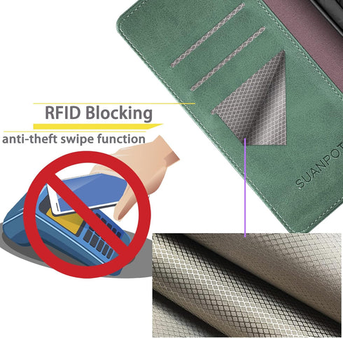 SUANPOT Leather Wallet Case for Samsung Galaxy S22 - RFID Blocking Credit Card Holder, Flip Folio Book Shockproof