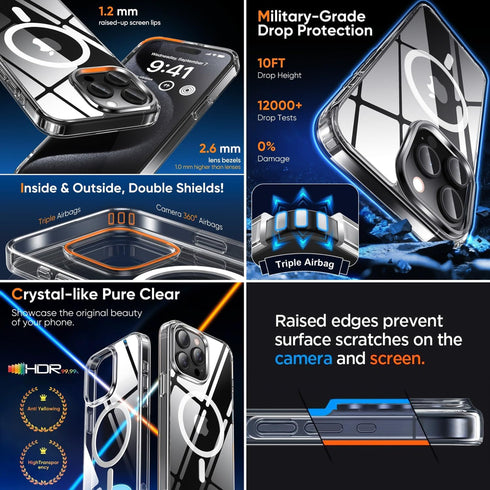 7 in 1 iPhone 15 Pro Max Case - 3X Screen Protector, 3X Camera Lens Protector, Compatible with MagSafe, Military-Grade