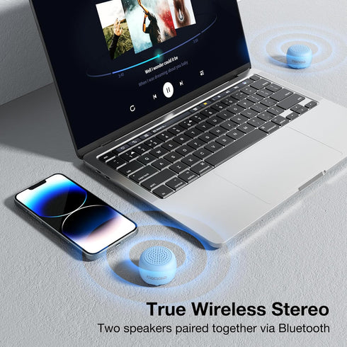 Mini Bluetooth Speaker, Wireless Small Speaker with Remote Shutter, TWS Pairing, Built-in Mic, Portable for