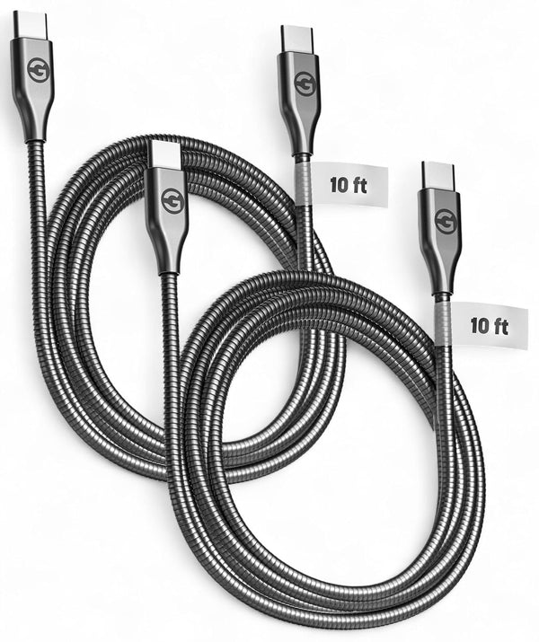 10Ft Anti-Tangle USB-C Charger Cable (2 Pack) Fast Charging (60W) Long 10