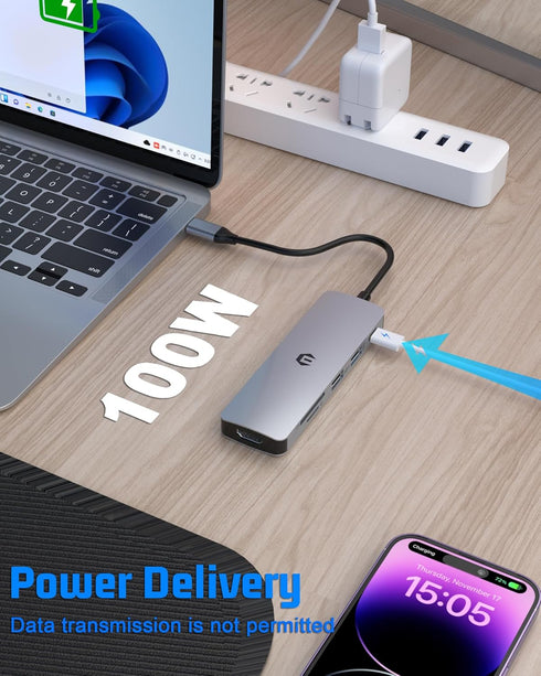 TOTU 6-in-1 4K 5Gbps 3.0, 100w Docking Station, USB-C Hub Enabling Stunning HDMI Displays, Ultra-Fast File Transfers