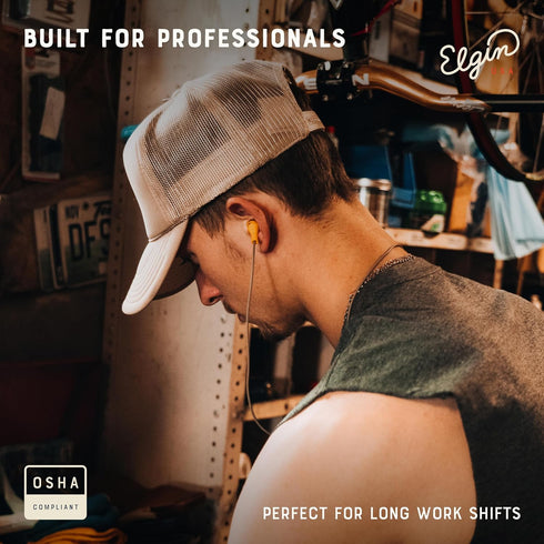 Elgin Ruckus Wireless Bluetooth Earplug Headphones, 25 dB Noise Reduction, 12 Hour Battery, IP65 Sweatproof, OSHA