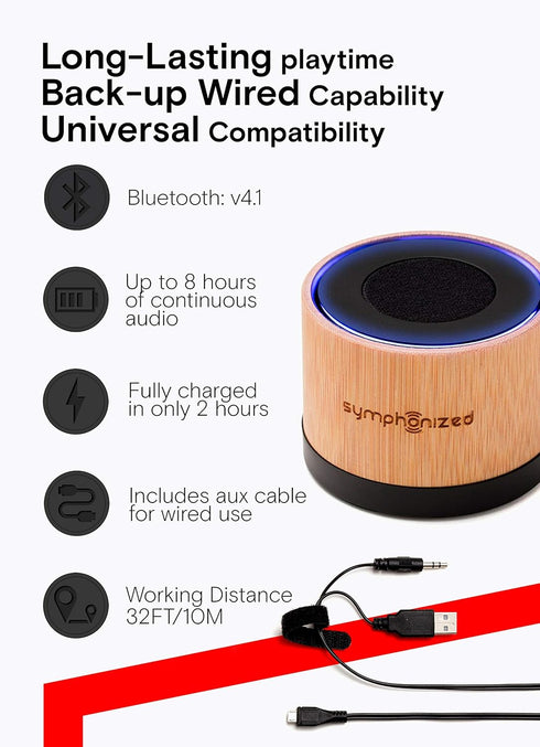 Symphonized Mp3 NXT Premium Genuine One Piece Solid Hand Carved Bamboo Wood Bluetooth Portable Speaker. Compatible