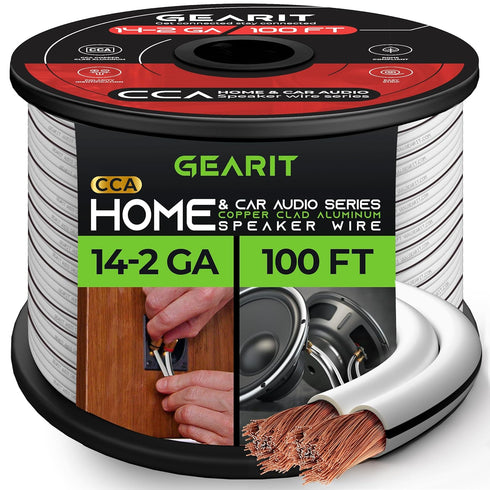 GearIT Pro Series 14AWG Speaker Wire Cable (100 Feet) - Great for Home Theater and Car Speakers, White