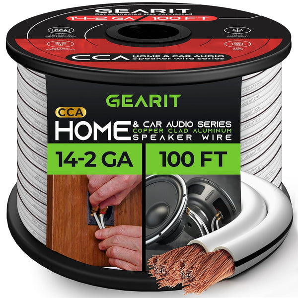 GearIT Pro Series 14AWG Speaker Wire Cable (100 Feet) - Great for Home Theater and Car Speakers, White