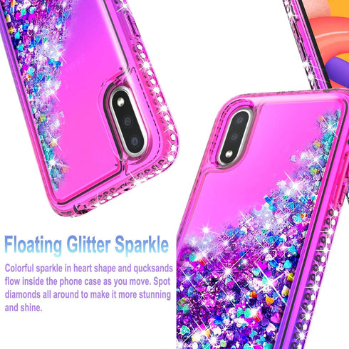 STARSHOP Compatible with Samsung Galaxy A01 Phone Case, with Tempered Glass Protector, Liquid Floating Glitter