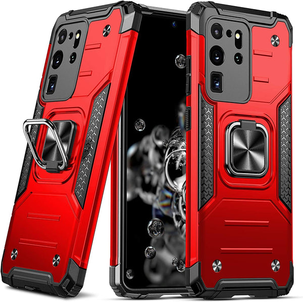 Anqrp Galaxy S20 Ultra Case, Military Grade Protective Phone Cover with Enhanced Metal Ring Kickstand, Red