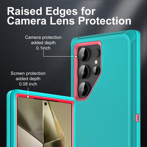 Samsung Galaxy S24 Ultra Case with 2Pcs Self Healing TPU Screen & Camera Lens Protectors, Heavy Duty (Aqua Blue/Pink)