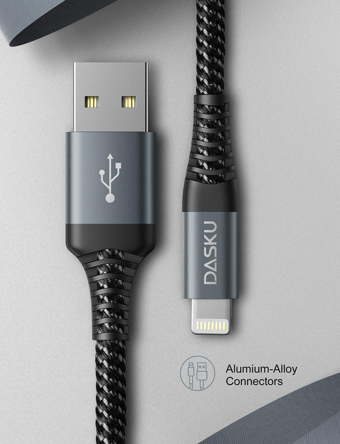 Dasku 3ft Lightning Cable 3-Pack: Heavy Duty Nylon Braided iPhone Charger for 14/13/12/11 Pro Max/X/Xs/Xr/8 Plus/7/6S