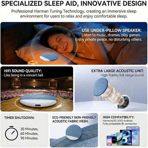 Generic 6.0, 3D Immersive Ultra-Thin Bluetooth Pillow Speaker with Bluetooth White Noise, Soft Sound Field, Pillow CD