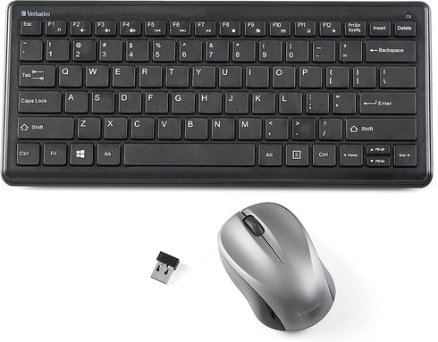 Verbatim Wireless Keyboard and Mouse Combo, Compact Silent 2.4GHz with USB Nano Receiver for Laptop, PC - Black
