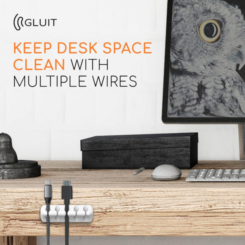GLUIT Adhesive Desktop Cable Organizer, Versatile Cord Holders and Clips for Desk Accessories, White 5 Pack
