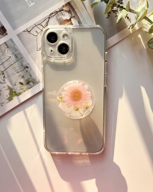 petitepop Pressed Pink Daisy Flowers Phone Grip Holder, Expandible Collapsible Transparent Cell Phone Accessory, Dried