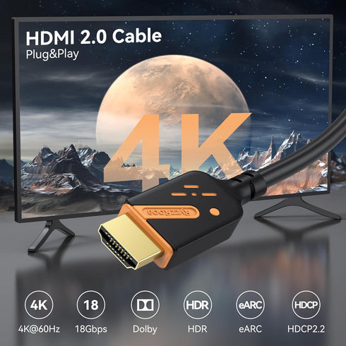 4K 10 5-Pack, 18Gbps 2.0 4K@60Hz, 2K@240Hz, HDCP2.2, 3D PS5/4/3, HDMI Cables FT High Speed HDMI Cord for Gaming, ARC
