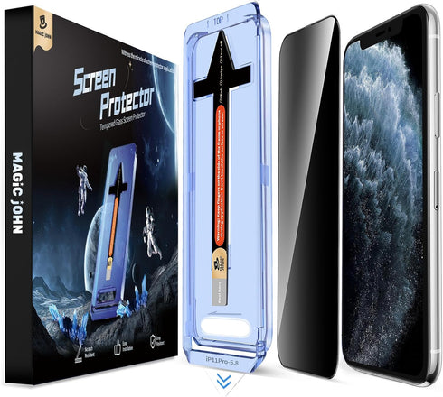MAGIC JOHN 2 Pack Privacy Glass Screen Protector for iPhone 11 Pro/X/XS 5.8 inch, Auto Dust-Elimination, Bubble Free