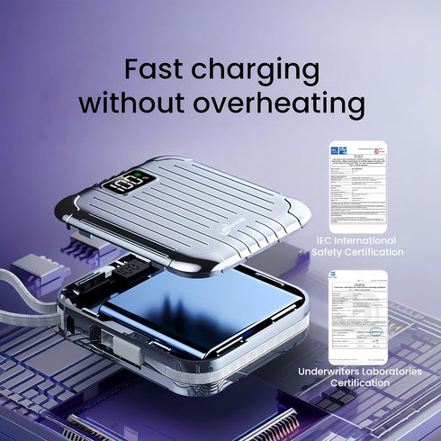 Winsway 10000mAh 22.5W 3A 4 2 Small Power Bank with Built in Cable, Fast Charging, Outputs Inputs, Mini Portable