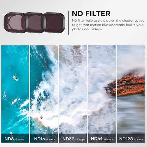 REYGEAK ND CPL Filters Set for DJI Mini 4 Pro, 4 Pack ND8 ND64 ND256 CPL Polarizer, Multi-Coated HD Optical Glass