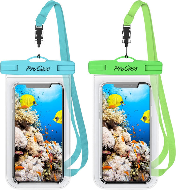 ProCase 2 Pack Waterproof Phone Pouch, 7" Universal Underwater Dry Bag for iPhone 15 14 13 Pro Max, Galaxy S24 S23 S22