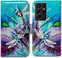 Cute Dragonfly Leather Flip Phone Case Wallet for Galaxy S21 Ultra 5G with Card Slot Holder and Kickstand