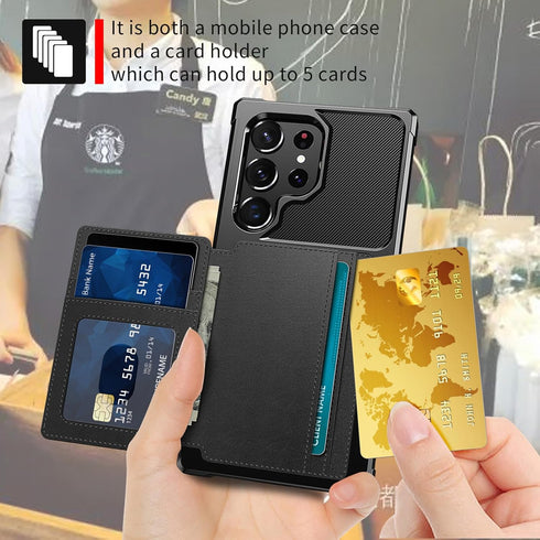 Samsung Galaxy S22 Ultra Case Black, Heavy Duty Shockproof Rugged Soft TPU Leather Flip Wallet Cover with Card Holder,