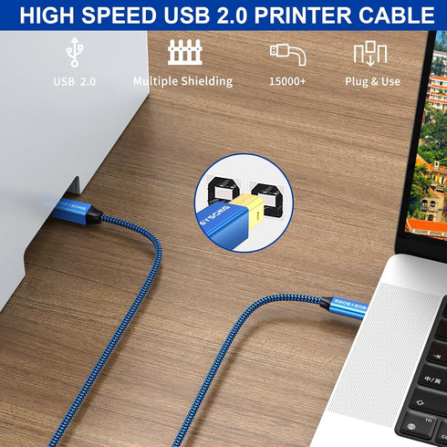 10ft, USB C Printer Cable High Speed USB C to B Printer Cord Compatible with Printers, Scanner, Fax, Piano,Midi