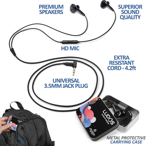 LUDOS NOVA Wired Earbuds in-Ear Headphones, 5 Year Warranty, Earphones with Microphone, 3.5mm Plug-in Ear Buds Calls Compatible with iPhone, Laptop, Computer, School Students, Kids, Women, Small Ears