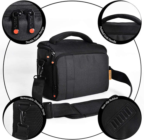 FOSOTO Waterproof Shoulder Camera Case Bag with Rain Cover, Compatible for Nikon D5600 D750 D3300 Canon Rebel SL2 T7i