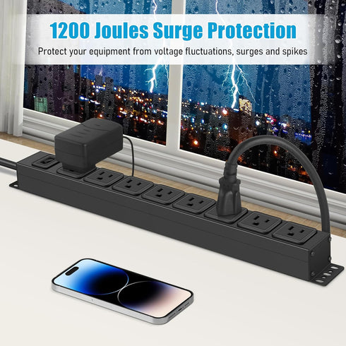 HHSOET 8 10FT Magnetic Mount Power Strip, Outlet Mountable Socket, Metal Heavy Duty Surge Protector, Gaming Table
