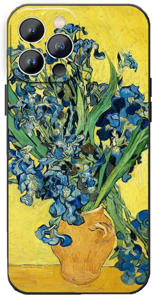Cute Flower iPhone 15 Pro Max Case, Iris by Van Gogh Aesthetic Fine Art Shockproof Protective Cover