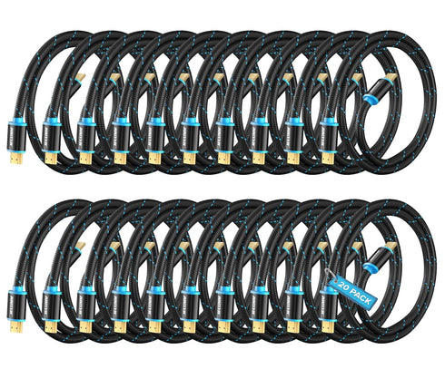 HDMI Cable 4K Ultra HD, 1.5 Foot (20 Pack), High Speed 18Gbps, Nylon Braided
