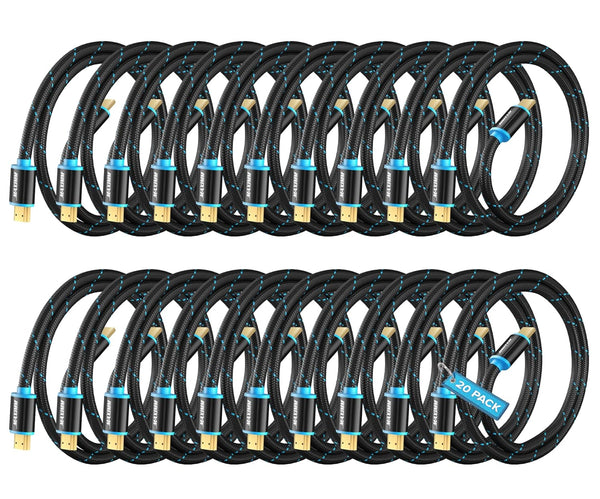 HDMI Cable 4K Ultra HD, 1.5 Foot (20 Pack), High Speed 18Gbps, Nylon Braided