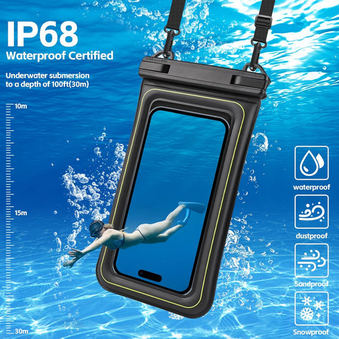 IP68 Floating Waterproof Phone Case for iPhone 15 14 13 Pro Max, Galaxy S24 S23 S22 Ultra, Black