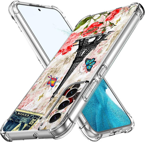 Galaxy S21 FE 5G Case, Paris Tower Butterfly Drop Protection Shockproof Case TPU Full Body Protective Scratch-Resistant Cover for Samsung Galaxy S21 FE 5G
