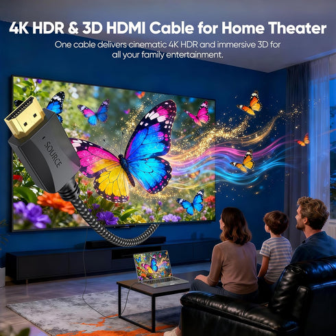 1 5-Pack 4K 2.0 4K 3D CL3 Short HDMI Cables Ft, Thin HDMI Cables Braided- High Speed Shielded HDMI Cable Male to Male