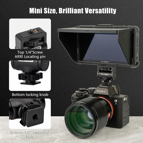 VILTROX Camera Monitor Mount with Cold Shoe, 360° Swivel and 180° Tilt Adjustable for 5" & 7" Field Monitors