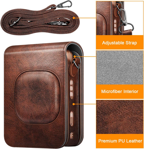 Fintie Carrying Case for Fujifilm Instax Mini LiPlay Hybrid Instant Camera - Premium Vegan Leather Portable Bag Cover with Removable Strap, Brown