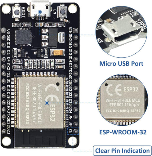 KeeYees ESP32S ESP32 Development Board 2.4 GHz Dual Core WLAN WiFi + Bluetooth Microcontroller ESP-WROOM-32 Chip for