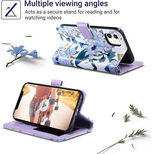 ULAK PU Leather Wallet Case for iPhone 11 with Card Holder, Flip Cover with Kickstand Magnetic Closure - Blossom Blue