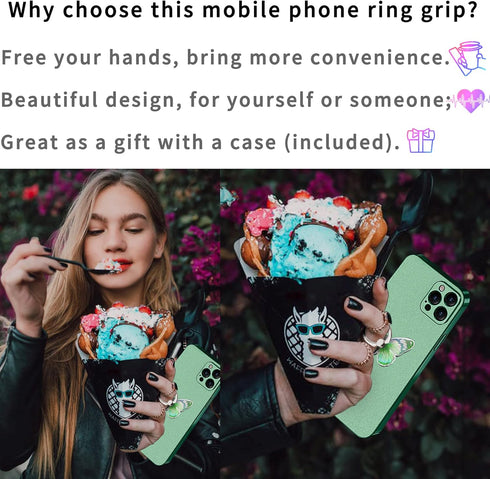 Green Metal Butterfly Cell Phone Ring Holder, Finger Kickstand Back Stand Hand Grip Compatible with Smartphone, Tablet, E-Reader, Etc.