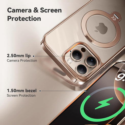 CASEKOO Desert Titanium Case - Rose Gold for iPhone 16 Pro Max, 360° Spin Magnetic Stand, 16FT Military Protection