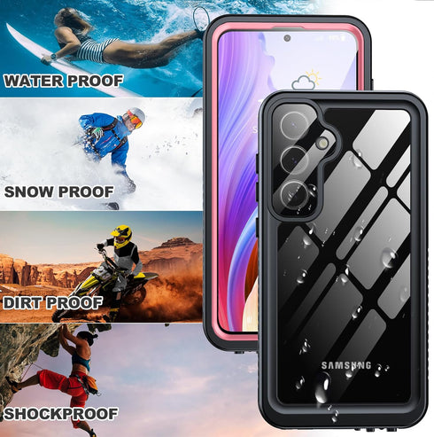 ANTSHARE Waterproof Case for Samsung Galaxy S24, Pink Built-in Lens & Screen Protector, Heavy Duty Shockproof