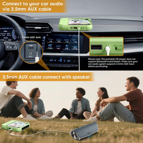SKYANS Portable CD Player with Bluetooth, Rechargeable CD Player for Home/Car, Built-in HiFi Speakers, Headphones, LCD