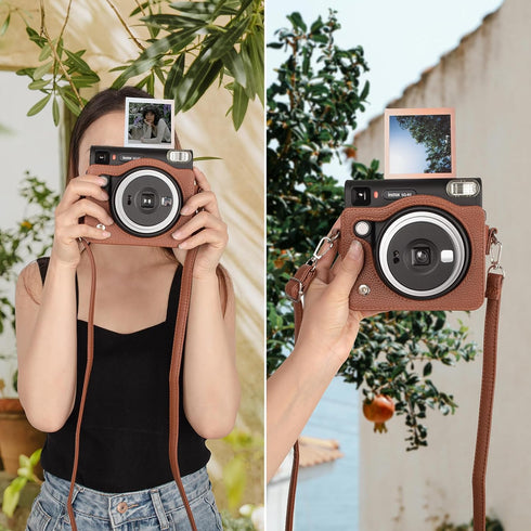 Protective Case for Fujifilm Instax Square SQ40 Instant Camera, Vintage PU Leather Bag with Adjustable Shoulder Strap