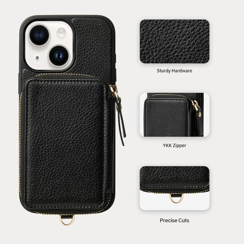 ZVE iPhone 13 Wallet Case with Wristlet - Zipper Leather Case with RFID Blocking Card Holder Slots