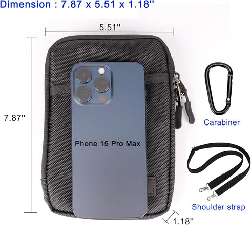 KIWIFOTOS Travel Cell Phone Pouch, Dual Phone Holster Crossbody Bag with Shoulder Strap for iPhone 15/14 Pro Max