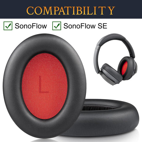 SOULWIT Professional Earpads Cushions Replacement for 1MORE SonoFlow/SonoFlow SE Headphones, Ear Pads with Soft Protein Leather, Noise Isolation Foam - Black
