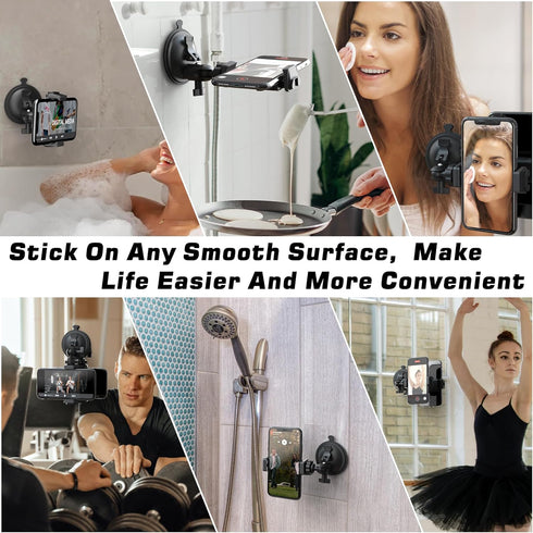 Shower Mirror Phone Holder, Suction Cup Mirror Phone Mount for Shower Mirror Bathroom Glass Kitchen Tile, TikTok
