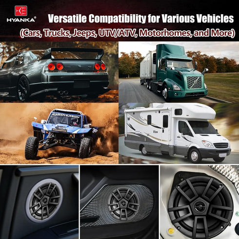 H YANKA ES-65 6.5 Door Speakers, 500 Watts Full-Range Stereo, 2-Way Coaxial Speakers, Installation Kit for Cars